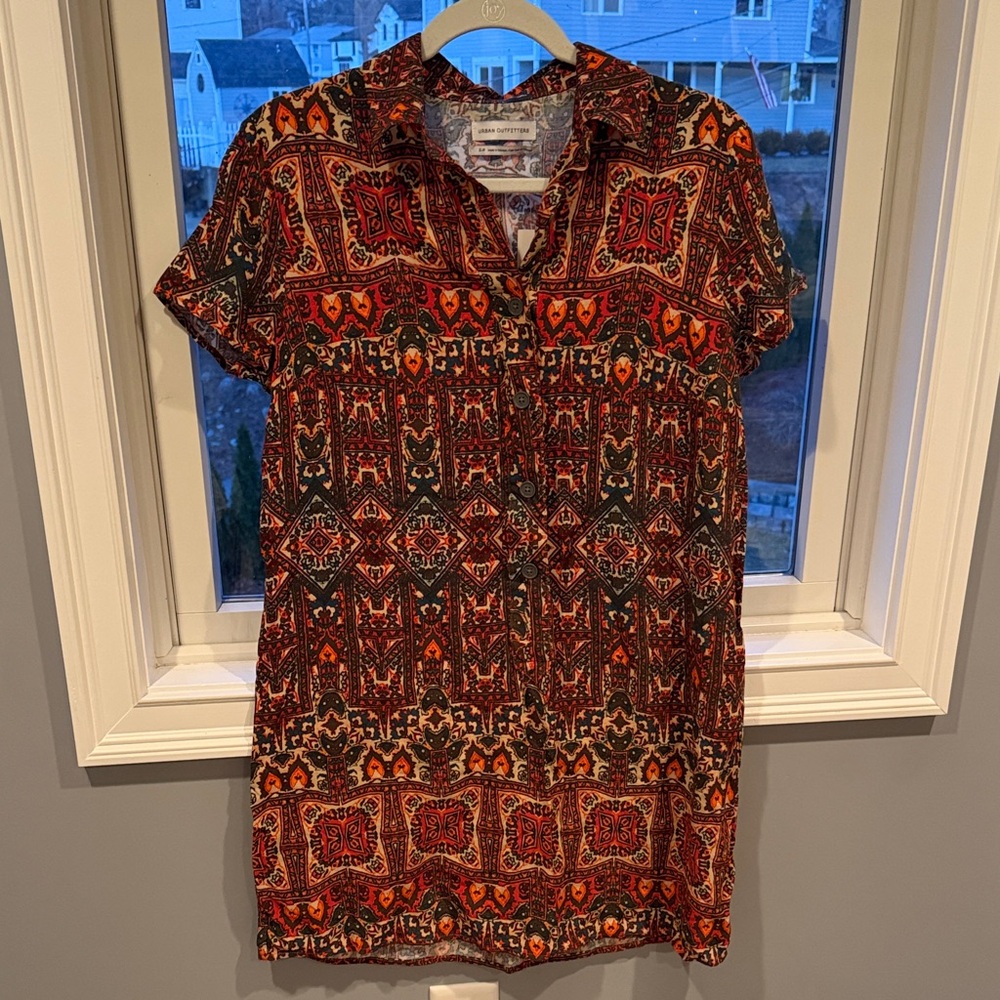 Urban Outfitters Red and Orange Patterned Mini Dress